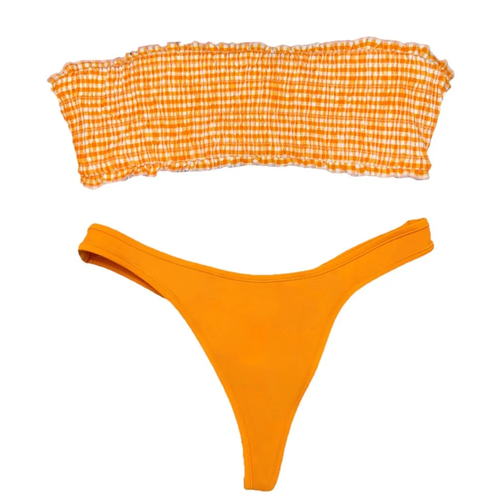 NWT Frankie’s Bikinis Iris Top & Moon Bay Thong Bikini Intense Orange Size S